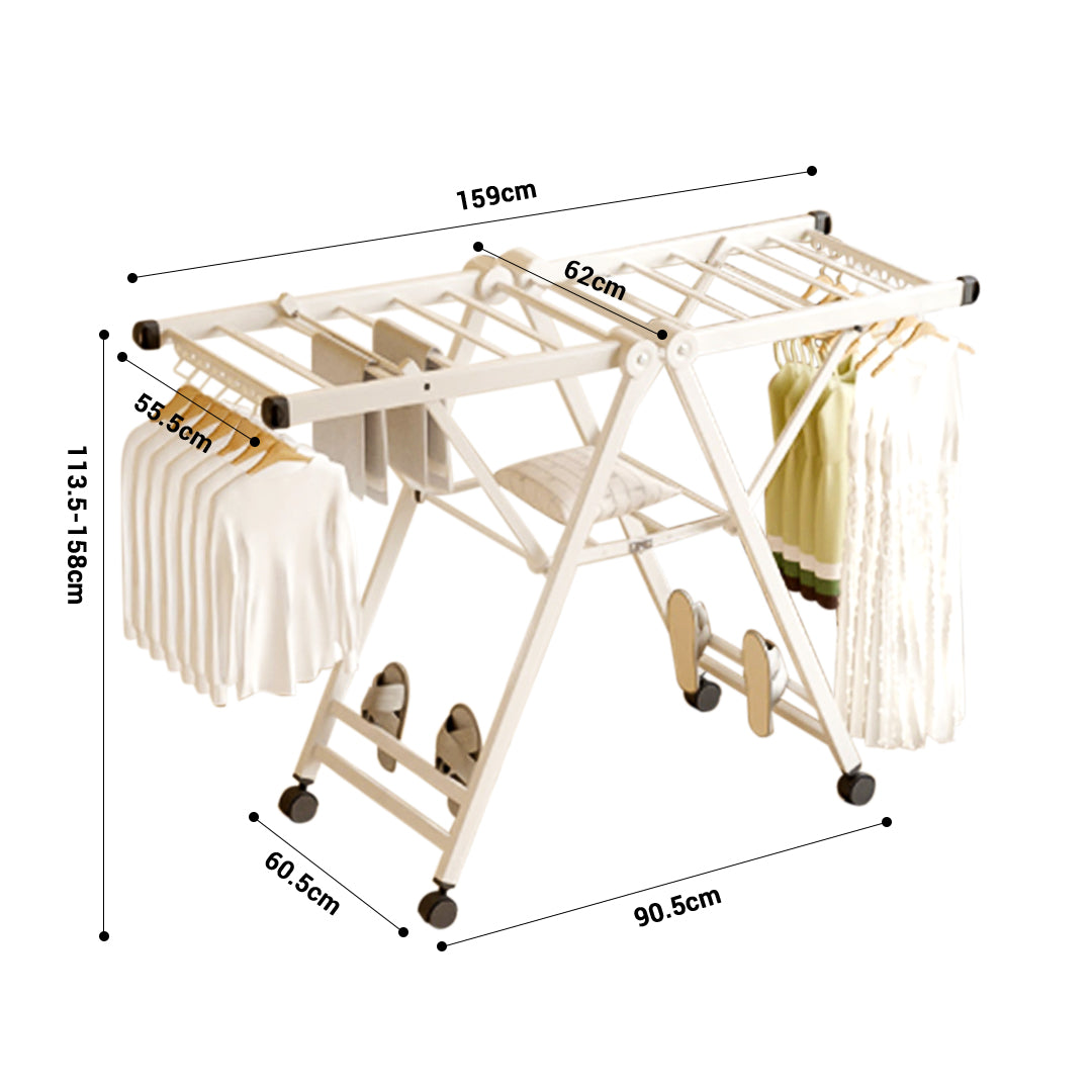 SOGA 2X 140cm Portable Wing Shape Clothes Drying Rack Foldable Space-Saving Laundry Holder
