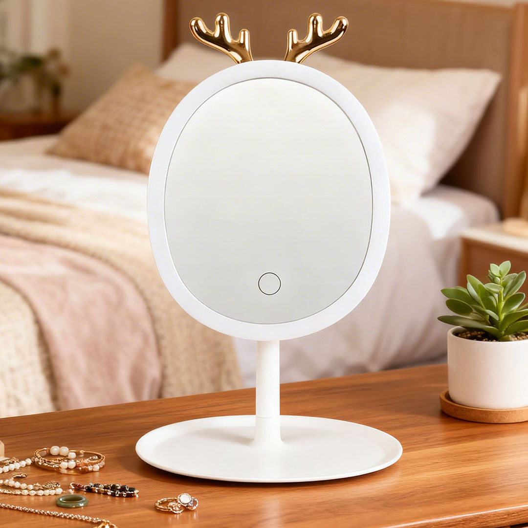 SOGA White Antler LED Light Makeup Mirror Tabletop Vanity Home Decor